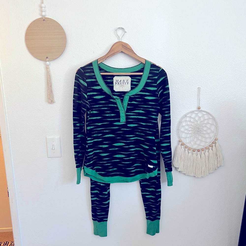 Kensie Striped Pajama Set in Green and Black